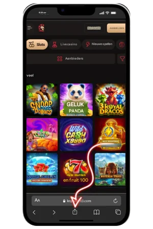 Tikken op de Deel-knop in Safari voor de app