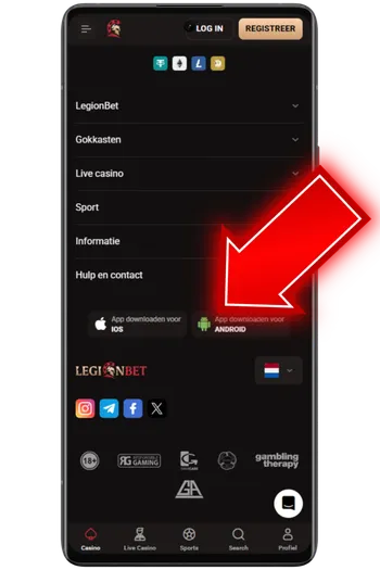 Tikken op de downloadknop voor de APK op mobiel